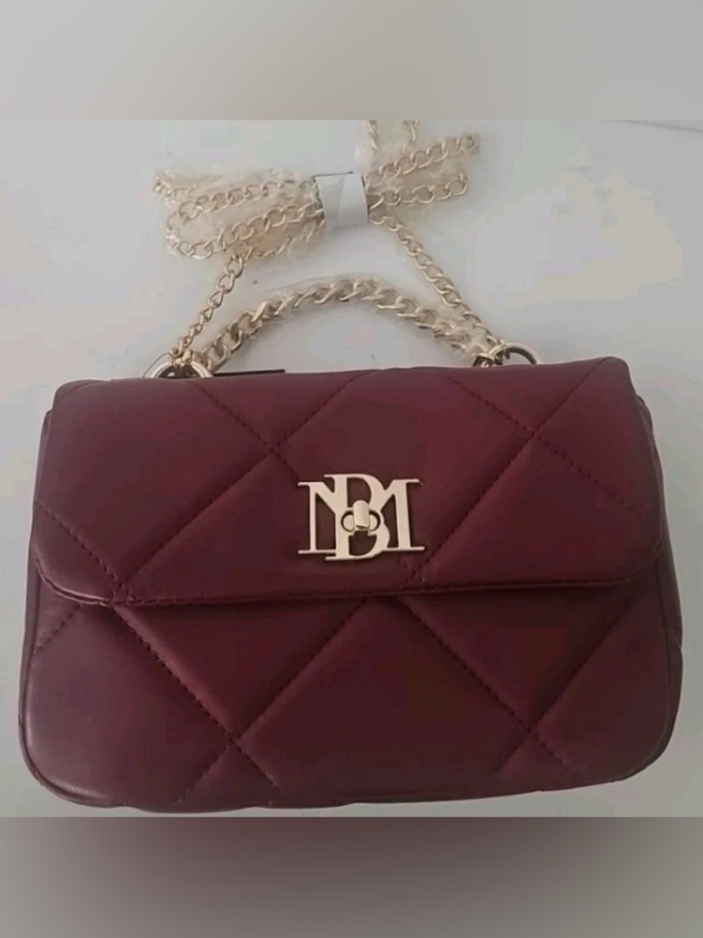 Badgley Mischka Quilted Burgundy Crossbody with Gold Hardware